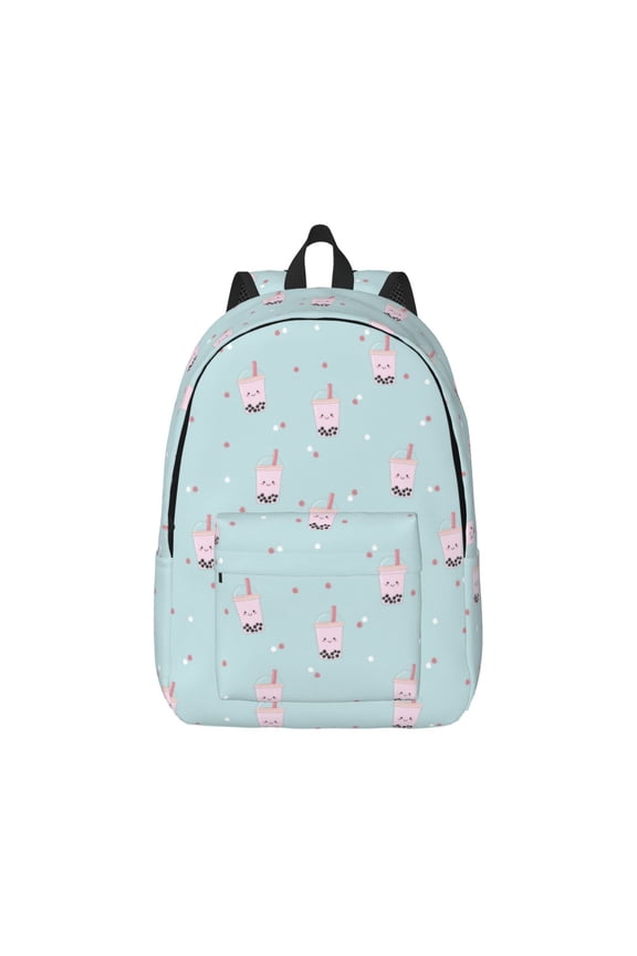 Boba Milk Tea F Print Canvas College Laptop Backpack, Durable Rucksack Travel Notebook Bag School Backpack Book Bag for Men Women-Medium