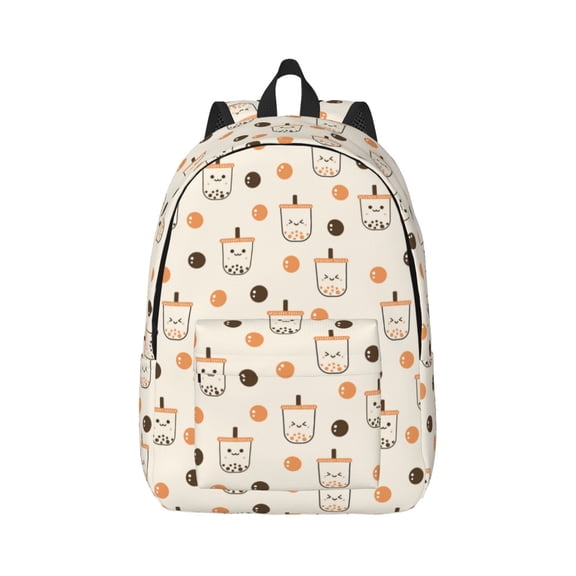 Honeii Boba Milk Tea Print Canvas College Laptop Backpack, Durable Rucksack Travel Notebook Bag School Backpack Book Bag for Men Women-Small