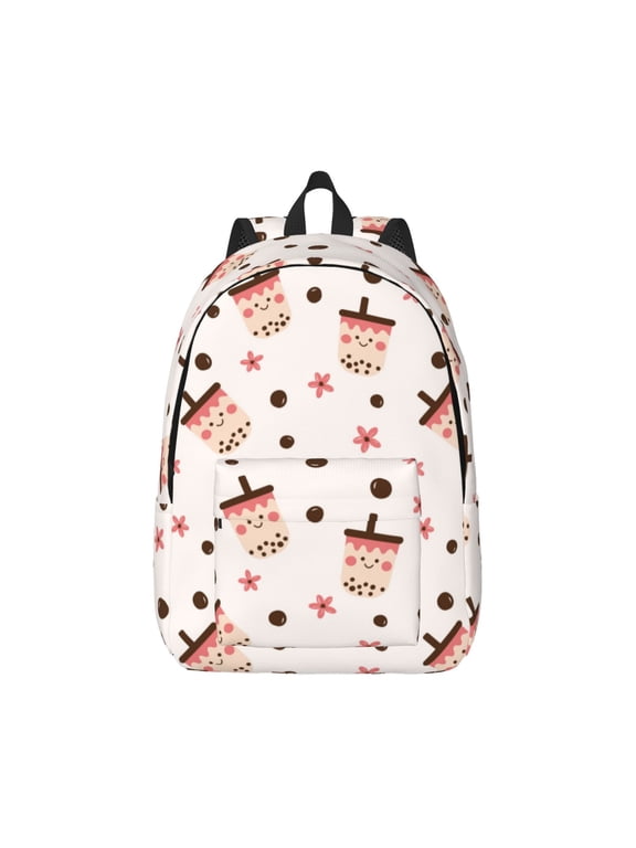 Boba Milk Tea Print Canvas College Laptop Backpack, Durable Rucksack Travel Notebook Bag School Backpack Book Bag for Men Women-Small