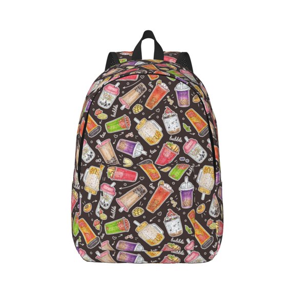 Honeii Boba Milk Tea Print Canvas College Laptop Backpack, Durable Rucksack Travel Notebook Bag School Backpack Book Bag for Men Women-Small