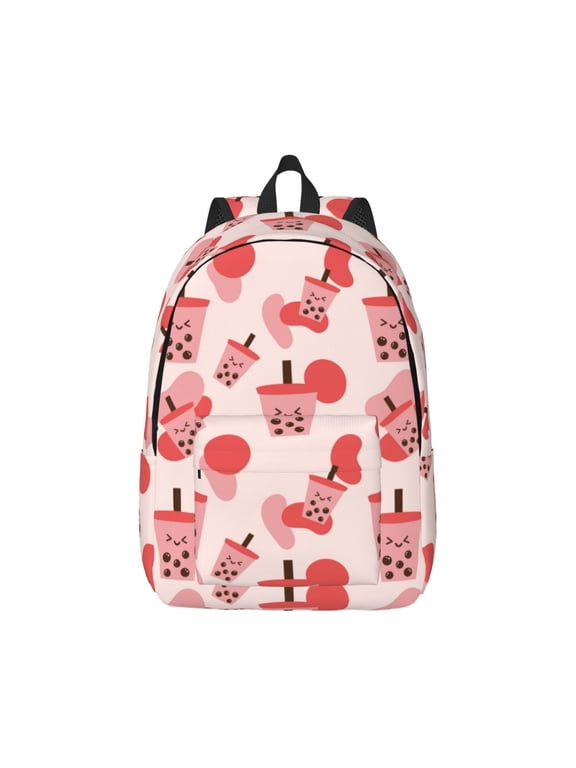 Boba Milk Tea Print Canvas College Laptop Backpack, Durable Rucksack Travel Notebook Bag School Backpack Book Bag for Men Women-Small