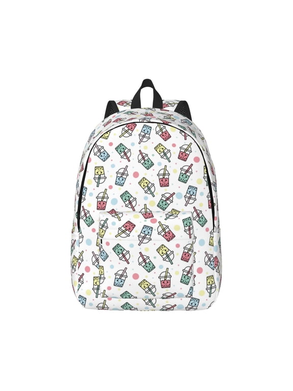 Boba Milk Tea Print Canvas College Laptop Backpack, Durable Rucksack Travel Notebook Bag School Backpack Book Bag for Men Women-Small
