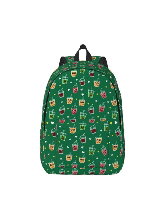 Boba Milk Tea Print Canvas College Laptop Backpack, Durable Rucksack Travel Notebook Bag School Backpack Book Bag for Men Women-Small