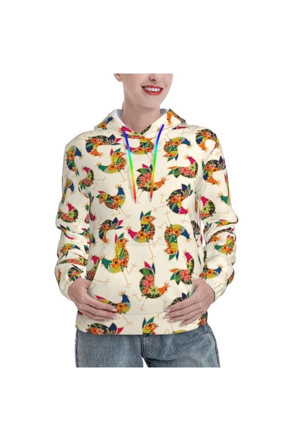 Boho Chicken Pattern Womens Oversized Hoodies Long Sleeve Sweatshirts Pullover Fall Outfits with Pocket-XX-Large