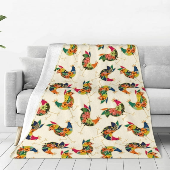 Honeii Boho Chicken Print Fleece Blanket - Throw Blanket for Bed, Sofa, Couch, Camping, and Travel , Microplush Ultra Soft Warm Blanket-80"x60"