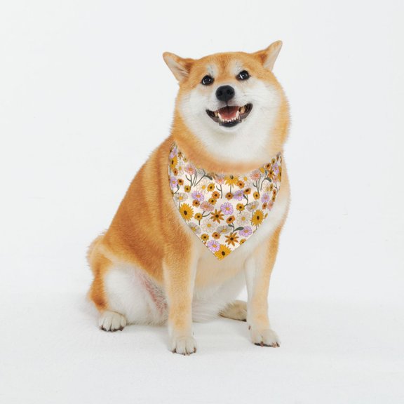 Honeii Boho Flowers Pattern Pet Scarf for Small Dogs and Cats,Washable Triangle Dog Scarfs with Adjustable Buckle,Dog Bandana-