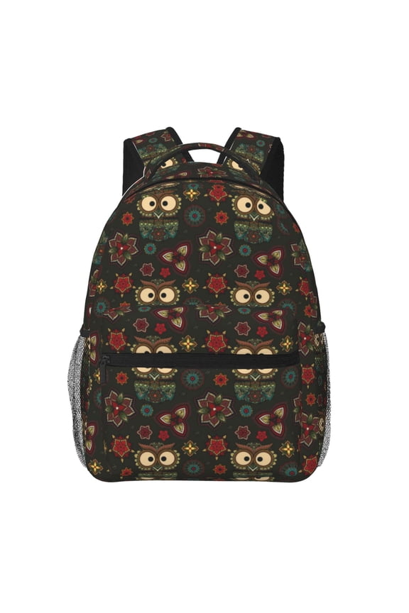 Boho Owl Print Backpack for Both Men and Women, Basic Bookbag for College, Work, or Travel,Rucksack Computer Bag-One Size