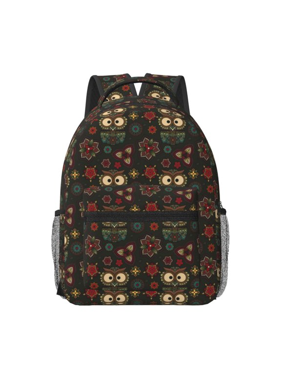 Boho Owl Print Backpack for School,15.6 inch Laptop Back Pack for High School and College Students, Waterproof Computer Bookbag-One Size