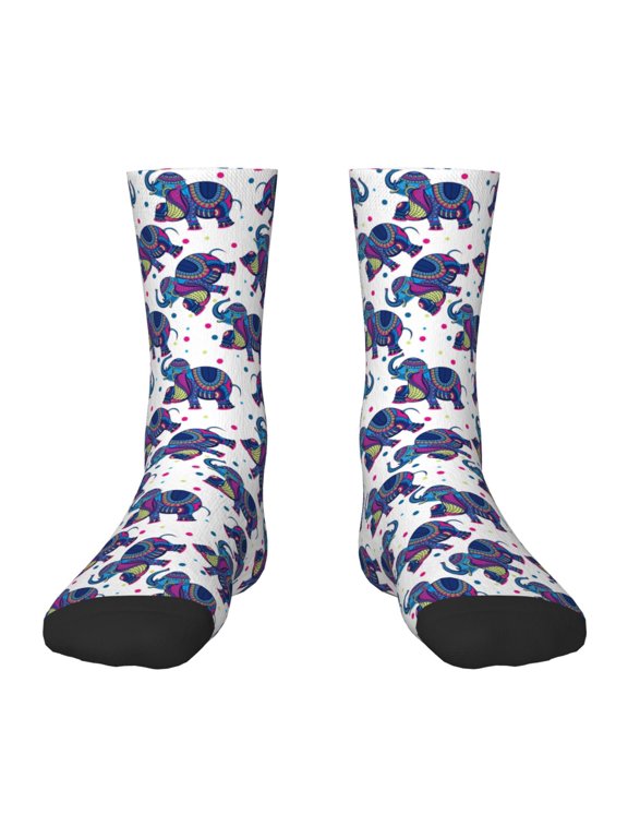 Boho elephant Print Children's Colorful Socks,Unisex Kids and Toddlers' Cushioned Sock,Kids Athletic Crew Socks,for Everyday Wear and Sports