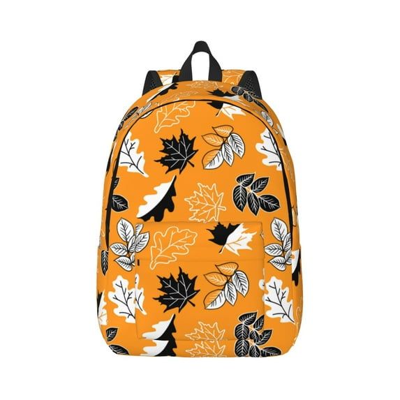 Honeii Bold Black and White Leaves Orange Print Canvas College Laptop Backpack, Durable Rucksack Travel Notebook Bag School Backpack Book Bag for Men Women-Small