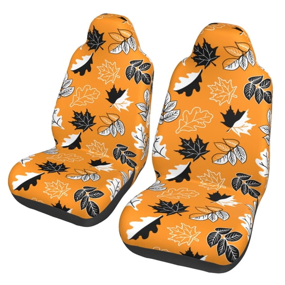 Honeii Bold Black and White Leaves Orange Print Car Seat Covers 2 Pieces, Full Set Universal Seat Covers for Cars, Waterproof Auto Seat Protectors