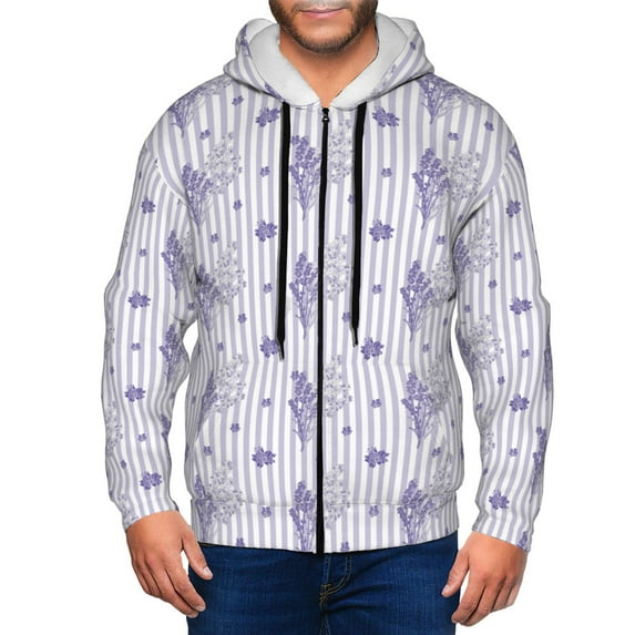 Honeii Bouquet and Lavender Flowers Print Hoodies for Men, Pullover & Full Zip, Breathable Zip up Hoodie, Sweatshirt-Small