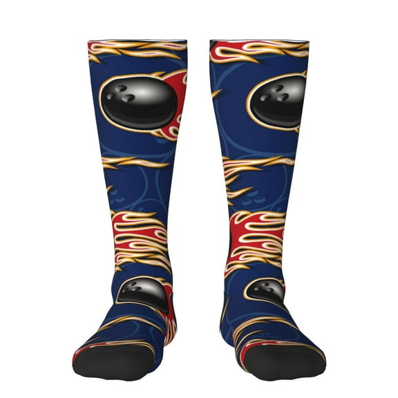 Honeii Bowling Ball And Flame Print Long Socks,Novelty Design Socks Gift for Men and Women,Crew Socks,Calf Socks