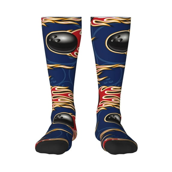Honeii Bowling Ball And Flame Print Long Socks,Novelty Design Socks Gift for Men and Women,Crew Socks,Calf Socks