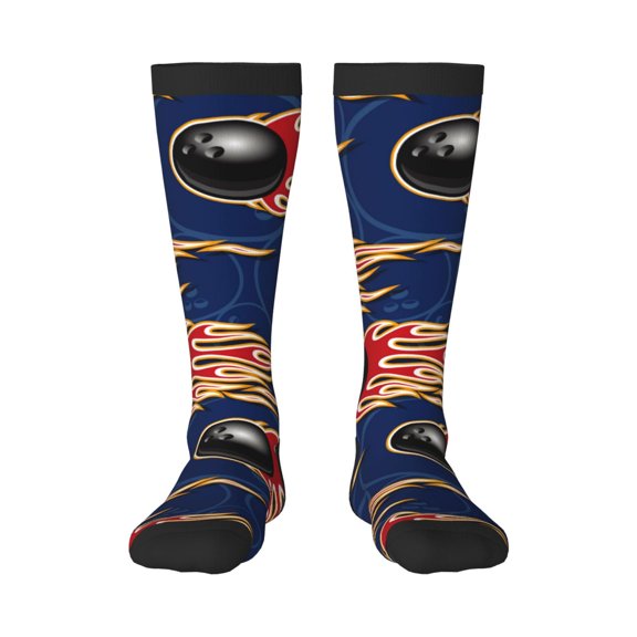 Honeii Bowling Ball And Flame Print Long Socks,Novelty Design Socks Gift for Men and Women,Crew Socks,Calf Socks