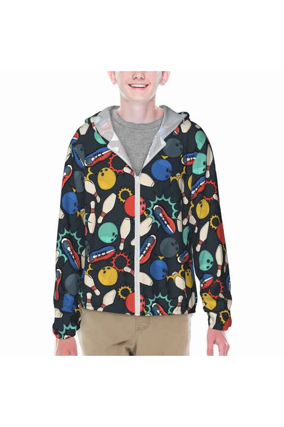 Bowling Ball Print Sun Protection Jacket Hooded Cooling Shirt with Pockets Hiking Outdoor Performance-Medium