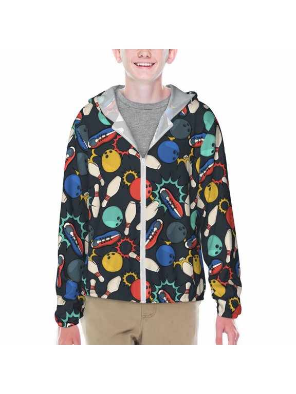 Bowling Ball Print Sun Protection Jacket Hooded Cooling Shirt with Pockets Hiking Outdoor Performance-Medium