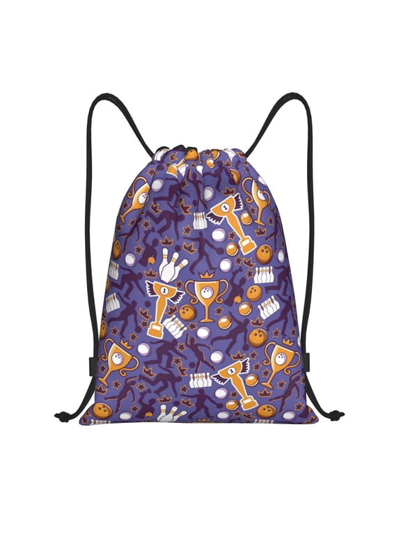 Bowling Game Print Drawstring Backpack,Drawstring Bags String Backpack Gym Cinch Sack Backpack Sport Bag Draw-Small
