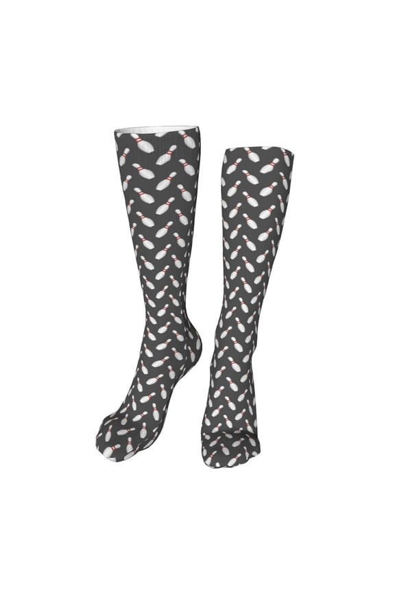 Bowling Pins Print Calf Socks Sports Socks Seamless Toe, Trouser Socks,Knee High Long Socks for Women and Men-One Size