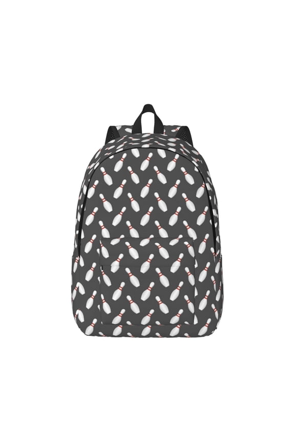 Bowling Pins Print Canvas College Laptop Backpack, Durable Rucksack Travel Notebook Bag School Backpack Book Bag for Men Women-Medium