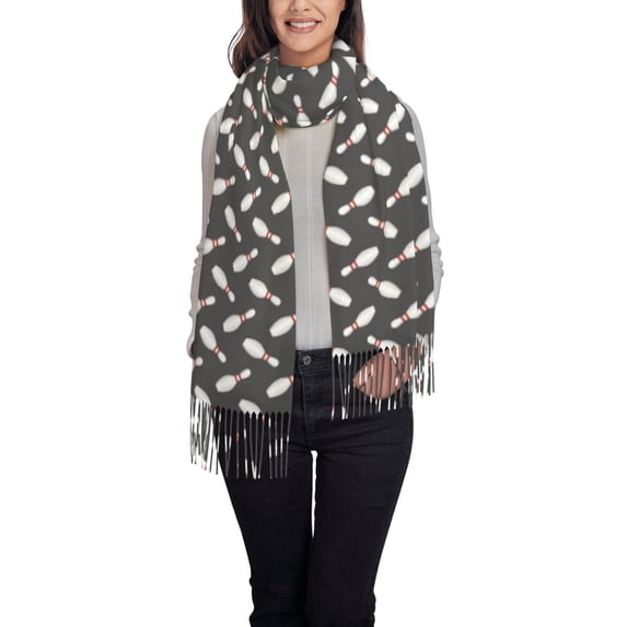 Honeii Bowling Pins Print Scarf Oversized Scarf Tassel Fall Winter Thick Scarf Warm Shawl Women,Women's Scarves & Wraps