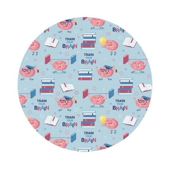 Honeii Brain Training Print Leather Coaster Set of 6, Ideal for Safeguarding Your Furniture from Drinks Spills and Effortless Cleanup,Round Shape