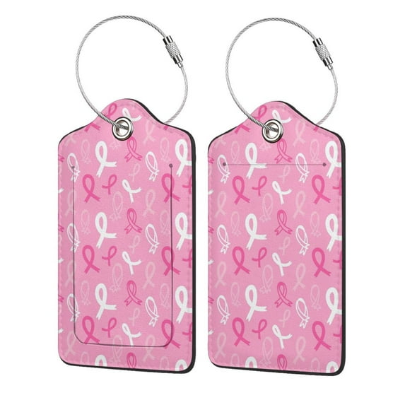 Honeii Breast Cancer Awareness (3) Print Leather Luggage Tag for Suitcases,ID Tags,Bag Tags for Luggage,Functional Travel Tag-2 PCS
