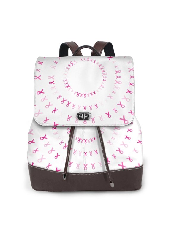 Breast Cancer Awareness (4) rint Leather Backpack,Trendy Leather Backpack,PU Leather Daypack, Ideal for Work, School, Nurse, College & Travel