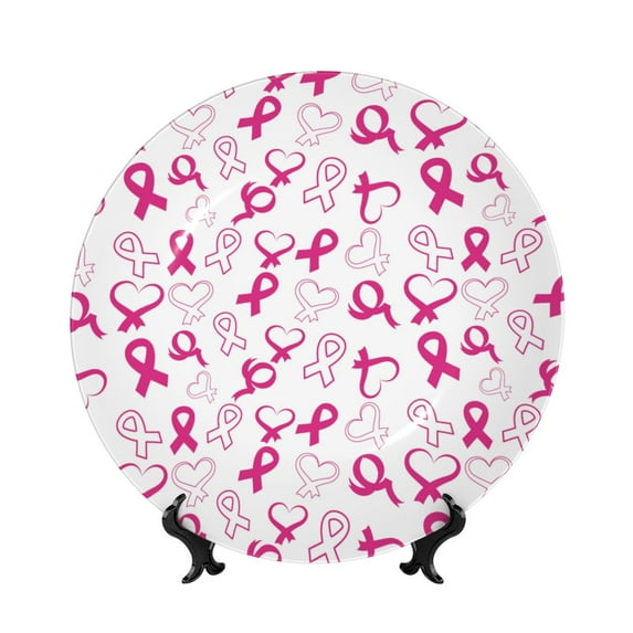 Honeii Breast Cancer Awareness4 Print Elegant Bone China Decorative Plate, Porcelain Plate,Art Crafts,Ceramic Ornaments for Home Office Wall Decor-8in