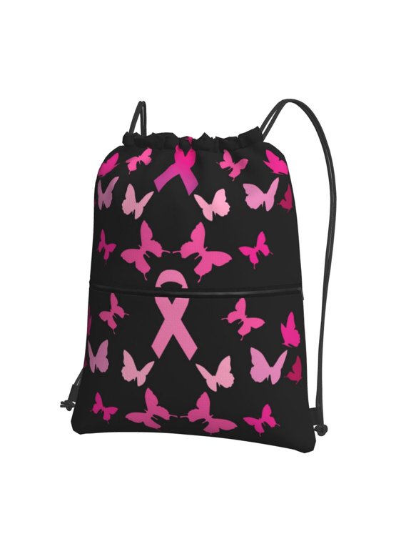 Breast Cancer Print Drawstring Backpack,String Bag,Sackpack Cinch Water Resistant Nylon for Gym Shopping Sport Yoga