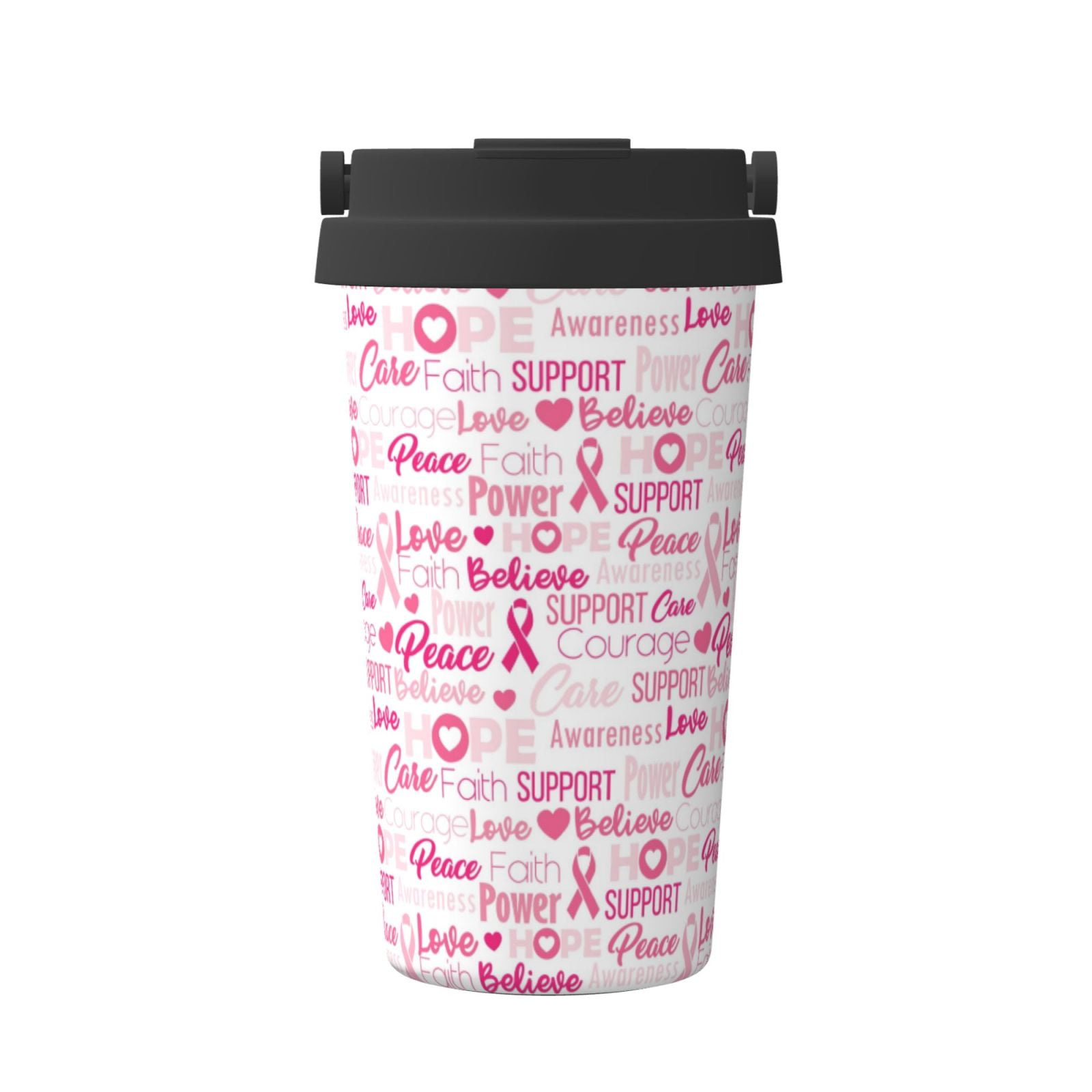 Honeii Breast Cancer Ribbons Awareness Print Travel Coffee Mug ...