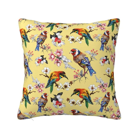 Honeii Bright Birds Print Throw Pillow, Square Decorative Pillow Forms Soft Fluffy Plump Pillow Decorative Pillow Inserts,Couch Pillows-22"x22"