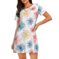 thumbnail image 1 of Honeii Bright Colorful Fireworks Print Women's Loose Short Sleeve Nightgown, Soft Cotton Sleepwear, Comfy Loose Fit Pajama Dress for Sleep and Lounge, 1 of 6