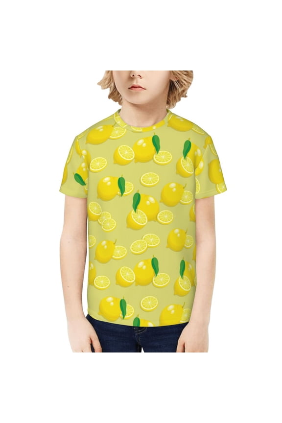 Bright Lemons Print Kids Boy T-Shirt,Breathable Round Neck Tee,Stylish Summer Tee for Boys, for Outdoor Activities and Casual Wear