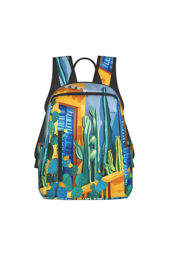 Bright Paper Cactus Scene Print Lightweight Backpacks,Carry on Backpack,Durable Backpack for School, Work & Travel