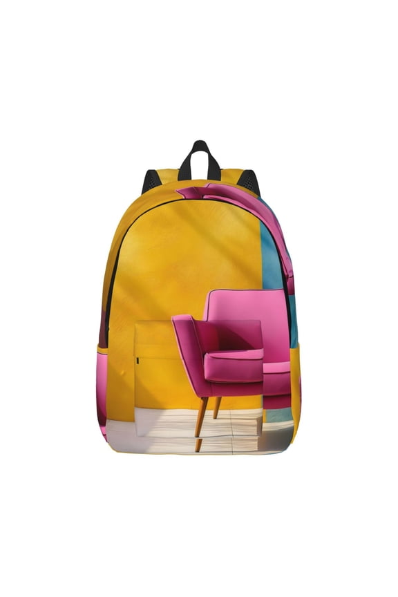 Bright Pink Chair Print Canvas College Laptop Backpack, Durable Rucksack Travel Notebook Bag School Backpack Book Bag for Men Women-Small