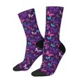 thumbnail image 1 of Honeii Bright Purple Butterflies Print Adult Socks,Crew Socks,Casual Calf Socks,Daily Wear Socks for Men & Women, Perfect for Sports, Casual and Everyday Use, 1 of 6