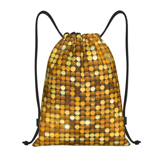 Honeii Bright Shiny Golden Print Drawstring Backpack,Drawstring Bags String Backpack Gym Cinch Sack Backpack Sport Bag Draw-Small
