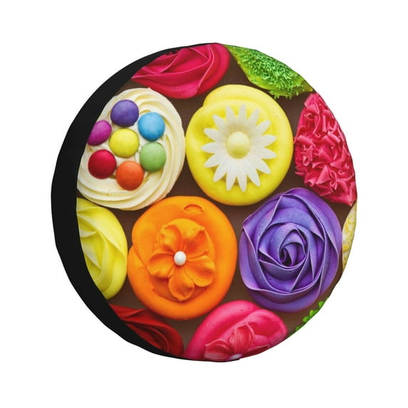 Honeii Brightly Colored Cupcakes Print Tire Covers, Waterproof Anti-UV Sun Snow Rain Tire Covers for Trailers, RV, Camper, SUV, Truck-14 inch