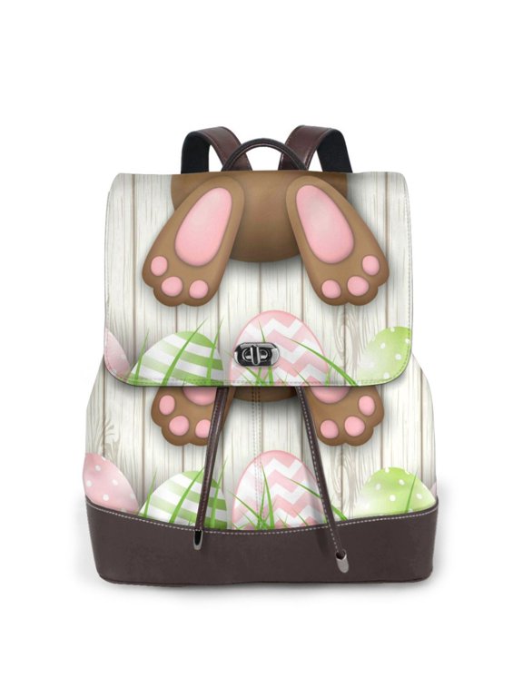 Brown Bunny rint Leather Backpack,Trendy Leather Backpack,PU Leather Daypack, Ideal for Work, School, Nurse, College & Travel