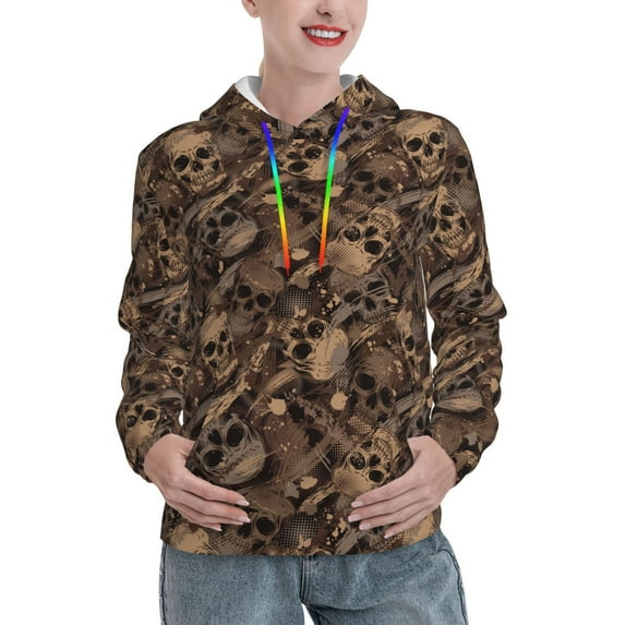 Honeii Brown Camouflage Skull Pattern Womens Oversized Hoodies Long Sleeve Sweatshirts Pullover Fall Outfits with Pocket-X-Large