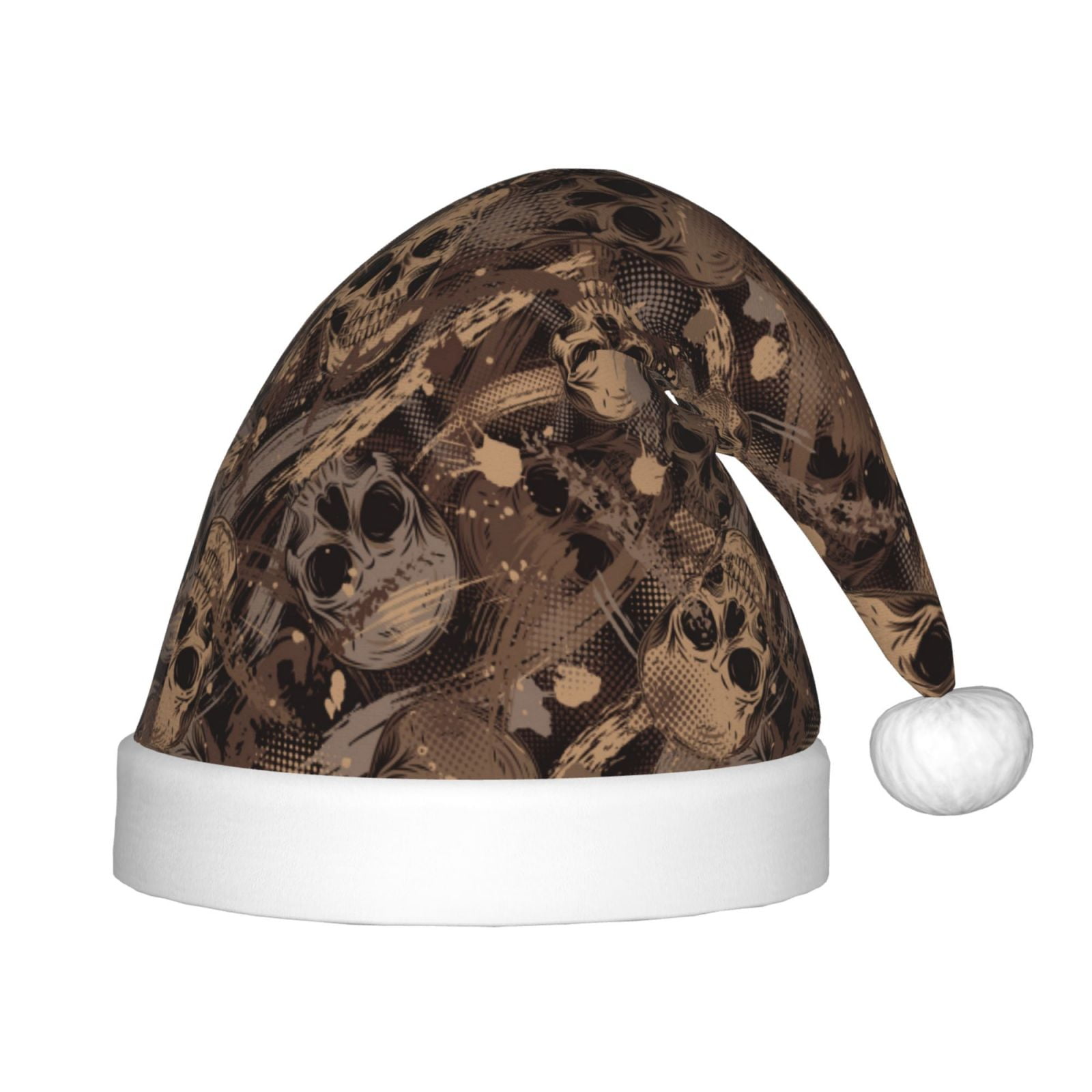 Honeii Brown Camouflage Skull Print Hat Santa Claus Hat For Xmas Party, Christmas Caps For Boys Girls Child,Christmas Beanie