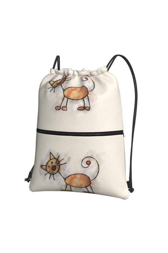 Brown Cat Cartoon Print Drawstring Backpack,String Bag,Sackpack Cinch Water Resistant Nylon for Gym Shopping Sport Yoga