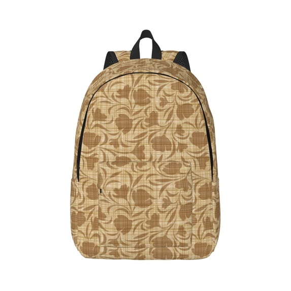 Honeii Brown Flowers Print Canvas College Laptop Backpack, Durable Rucksack Travel Notebook Bag School Backpack Book Bag for Men Women-Medium