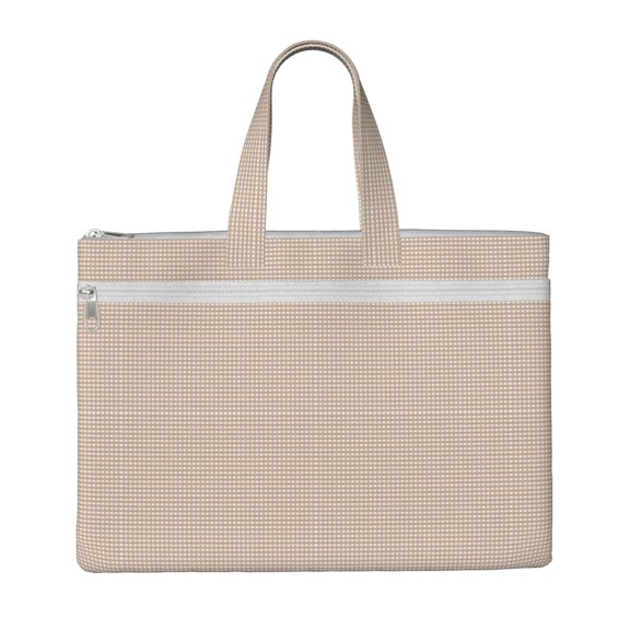 Honeii Brown Gingham Print Canvas Tote Bag with Compartments Laptop Tote Bag Large Tote Bag