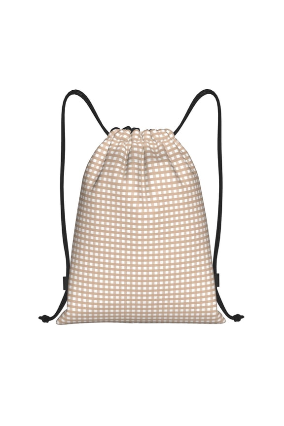 Brown Gingham Print Drawstring Backpack,Drawstring Bags String Backpack Gym Cinch Sack Backpack Sport Bag Draw-Small