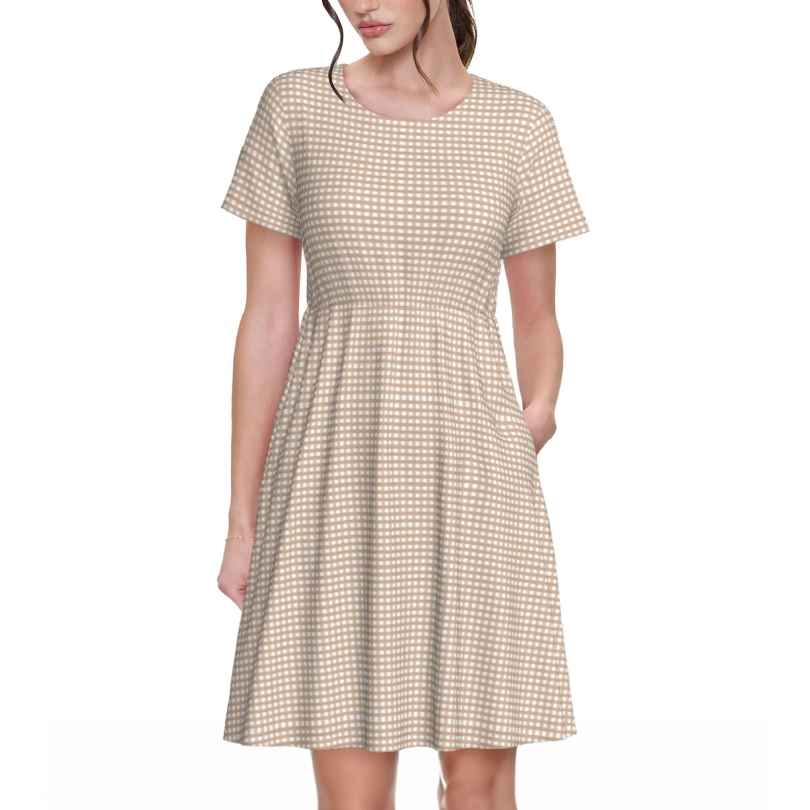 Honeii Brown Gingham Print Women's Short Sleeve Dress, Comfortable Casual Dress, Soft Polyester Spandex Blend, Stylish Everyday Wear for Summer, Perfect for Travel and Vacation - Walmart.com Honeii Brown Gingham Print Women's Short Sleeve Dress, Comfortable Casual Dress, Soft Polyester Spandex Blend, Stylish Everyday Wear for Summer, Perfect for Travel and Vacation - Walmart.com