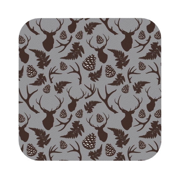 Honeii Brown Moose with Pinecones Print Leather Coaster Set of 6, Ideal for Safeguarding Your Furniture from Drinks Spills and Effortless Cleanup,Square