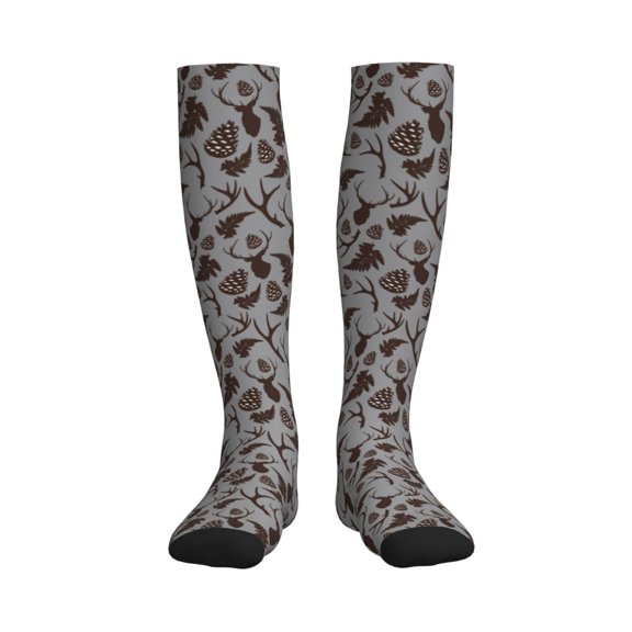 Honeii Brown Moose with Pinecones Print Sports Compression Socks,Running Crew Socks,Moisture-Wicking Anti-Blister Hiking&Gym Athletic