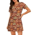 thumbnail image 1 of Honeii Brown Owl Print Women's Loose Short Sleeve Nightgown, Soft Cotton Sleepwear, Comfy Loose Fit Pajama Dress for Sleep and Lounge, 1 of 6